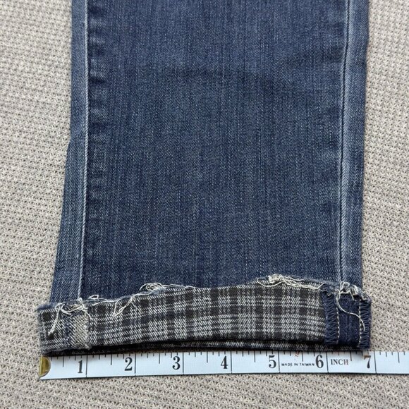 Judy Blue Womens Blue Jeans Raw Plaid Cuffs Lightly Distressed Slim Fit 13/31 - Picture 14 of 16